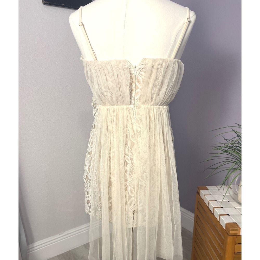 Ark & Co Ivory Lace Tulle Sweetheart Mini Dress Sz M Boho Bridal Cocktail - Picture 6 of 16